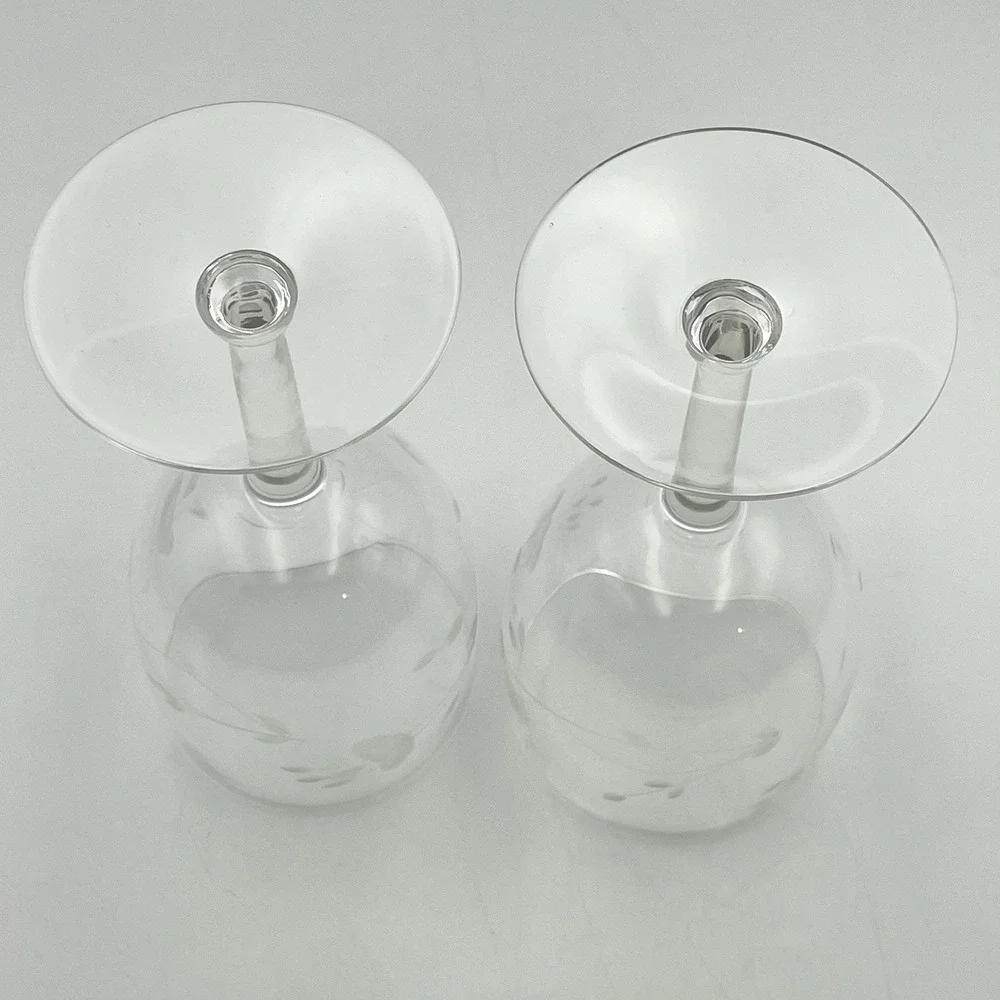 Vintage 1980s Princess House Heritage‎ Etched Wine Glasses Set of 2 - 6 5/8